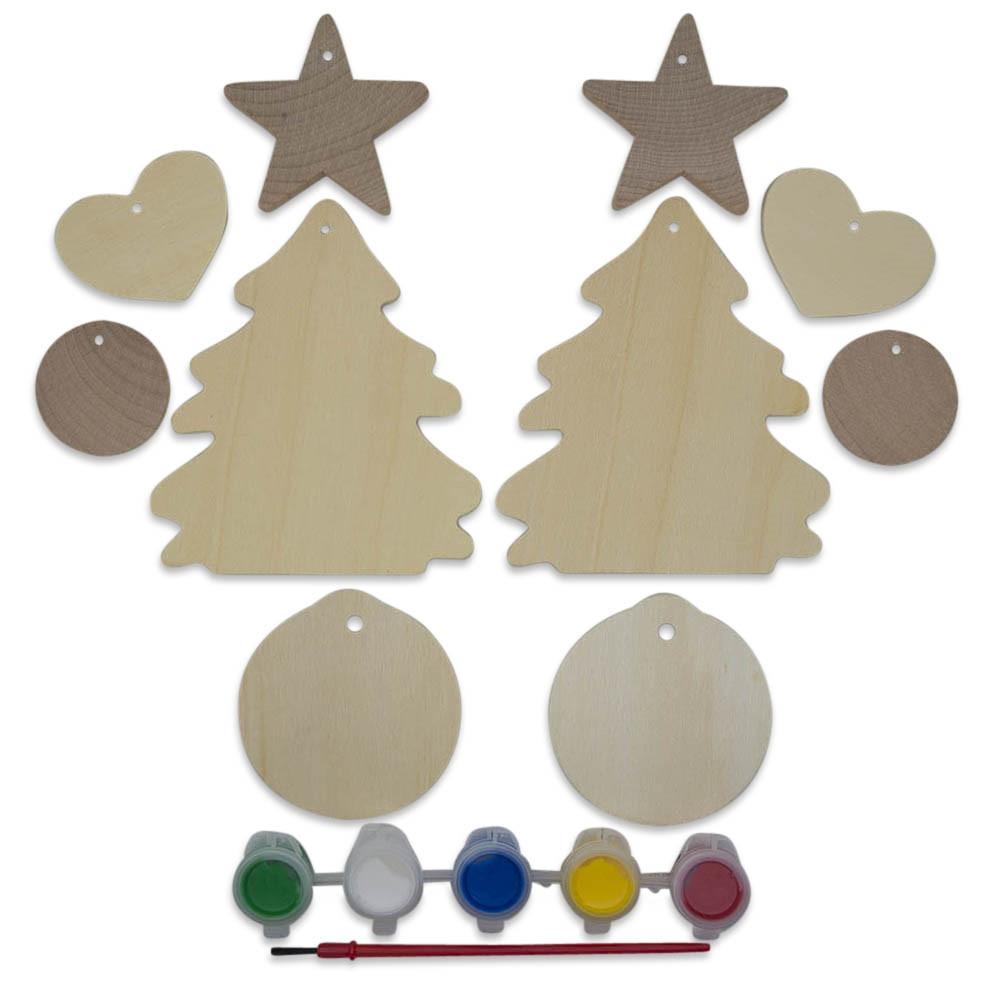 10 Christmas Tree, Hearts, Ball & Star Ornaments Unfinished Wooden Shapes Craft Cutouts Diy Unpainted 3D Plaques  |   Unfinished Ornaments Ornaments Unfinished Ornaments