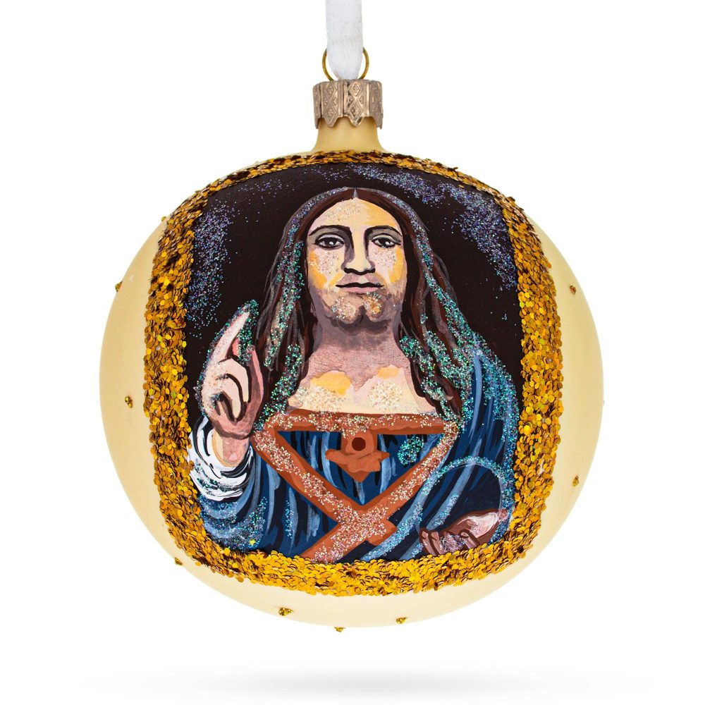 1500 ‘Salvator Mundi’ Masterpiece By Leonardo Da Vinci Blown Glass Ball Christmas Ornament 4 Inches  |   Artworks Artworks Artworks