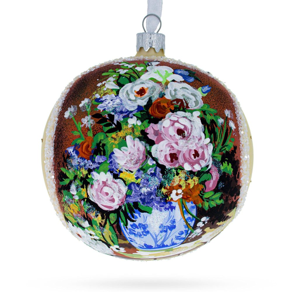 1866 ‘Spring Bouquet’ By Pierre Auguste Renoir Blown Glass Ball Christmas Ornament 4 Inches  |   Artworks Artworks Artworks