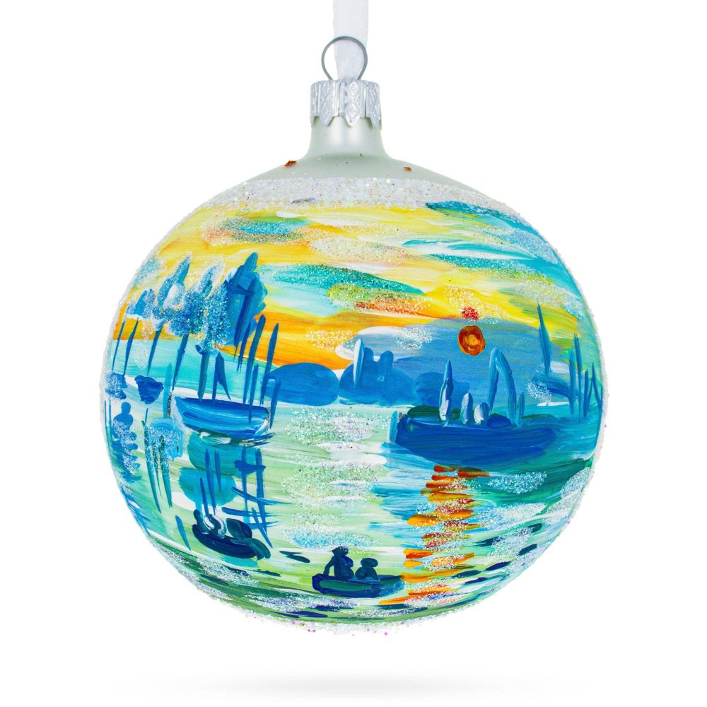 1874 ‘Impression Sunrise’ By Claude Monet Blown Glass Ball Christmas Ornament 4 Inches  |   Artworks Artworks Artworks