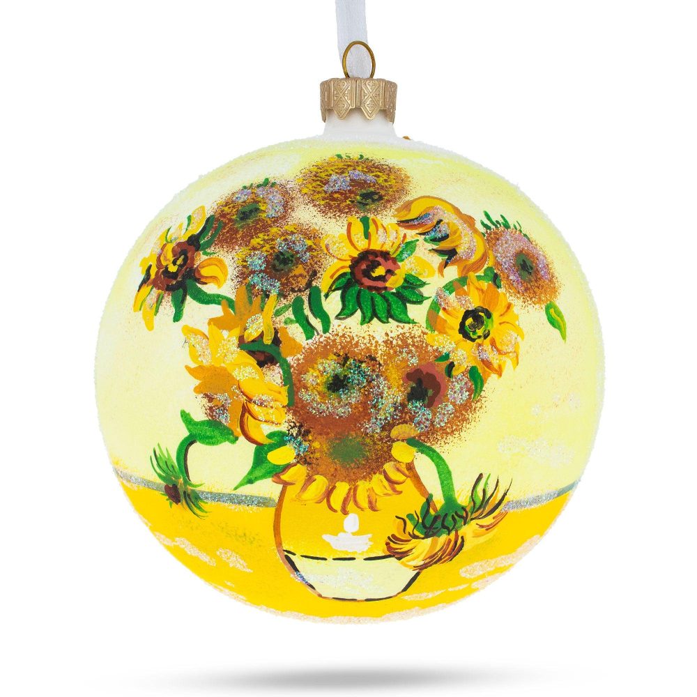 1887 ‘Sunflowers’ By Vincent Van Gogh Blown Glass Ball Christmas Ornament 4 Inches  |   Artworks Artworks Artworks