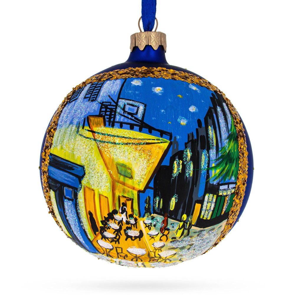 1888 ‘Cafe Terrace At Night’ By Vincent Van Gogh Blown Glass Ball Christmas Ornament 4 Inches  |   Artworks Artworks Artworks