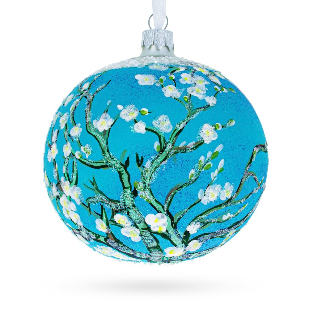 1890 ‘Branches With Almond Blossom’ By Vincent Van Gogh Blown Glass Ball Christmas Ornament 4 Inches  |   Artworks Artworks Artworks