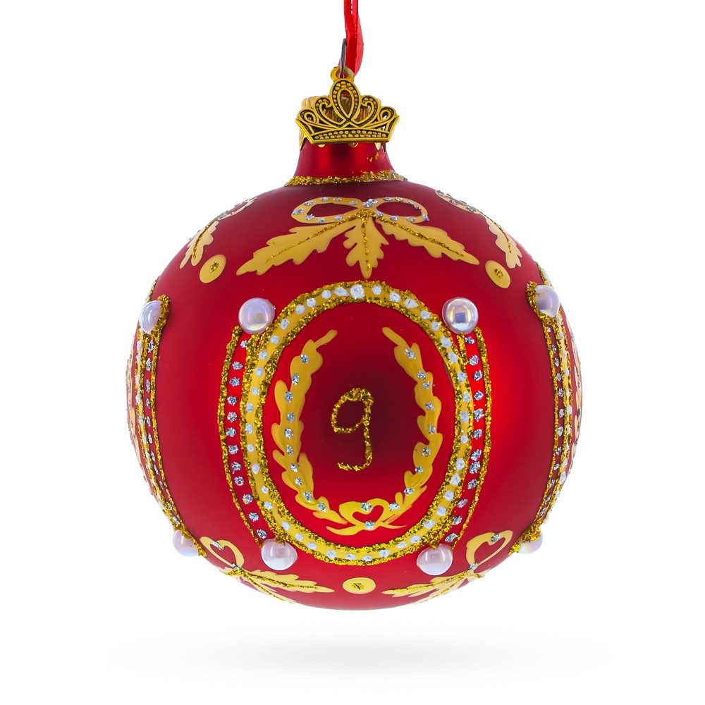 1893 Caucasus Royal Egg Red Blown Glass Ball Christmas Ornament 3.25 Inches  |   Royal Collection Ornaments Royal Collection