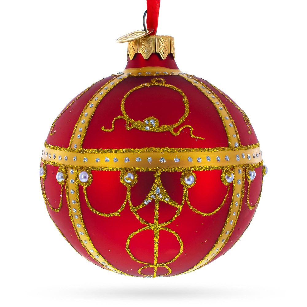 1895 Rosebud Royal Egg Red Blown Glass Ball Christmas Ornament 3.25 Inches  |   Royal Collection Ornaments Royal Collection