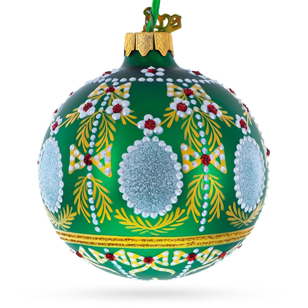 1908 Alexander Palace Royal Egg Green Blown Glass Ball Christmas Ornament 3.25 Inches  |   Royal Collection Ornaments Royal Collection