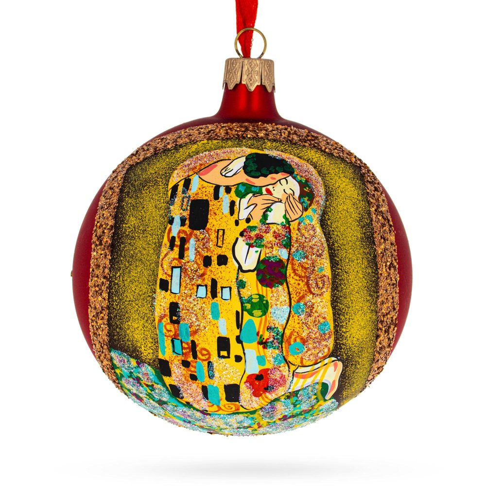 1908 ‘The Kiss’ By Gustav Klimt Art Nouveau Masterpiece Blown Glass Ball Christmas Ornament 4 Inches  |   Artworks Artworks Artworks