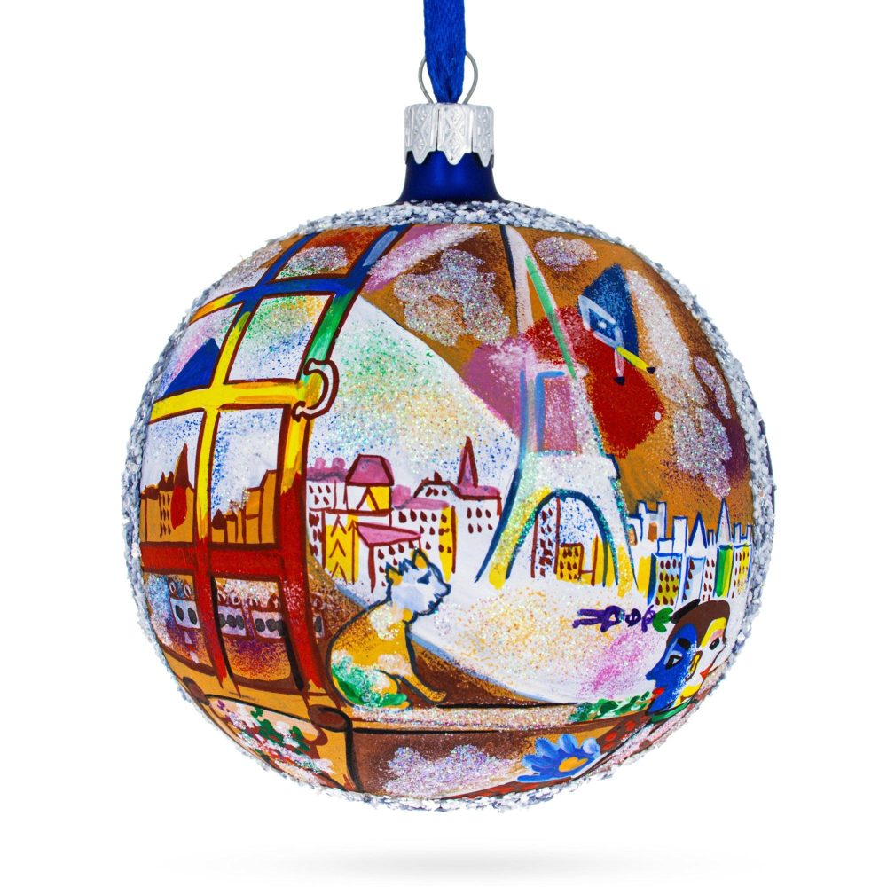 1913 ‘Paris Through The Window’ By Marc Chagall Artistic Blown Glass Ball Christmas Ornament 4 Inches  |   Artworks Artworks Artworks