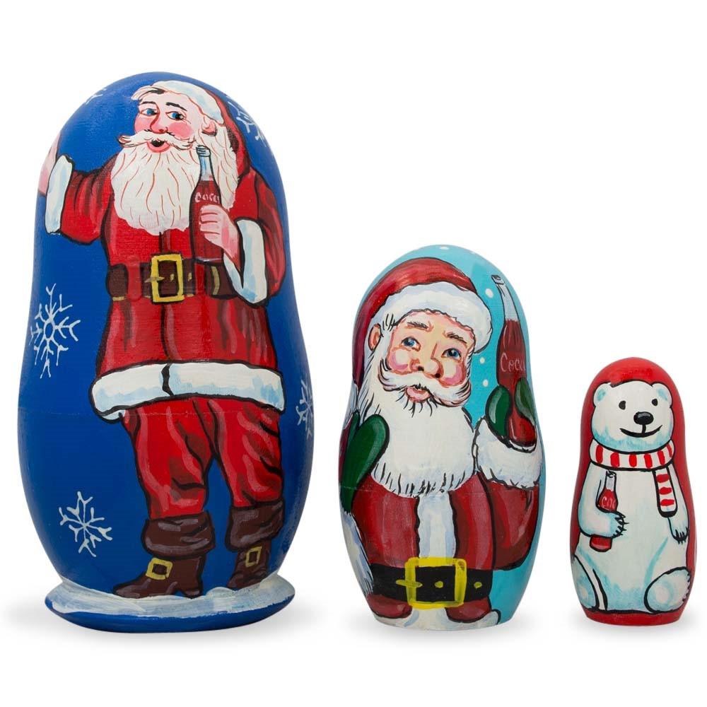 3 Santa Claus And Polar Bear Wooden Nesting Dolls 4.25 Inches  |   Personalized Ornaments Personalized