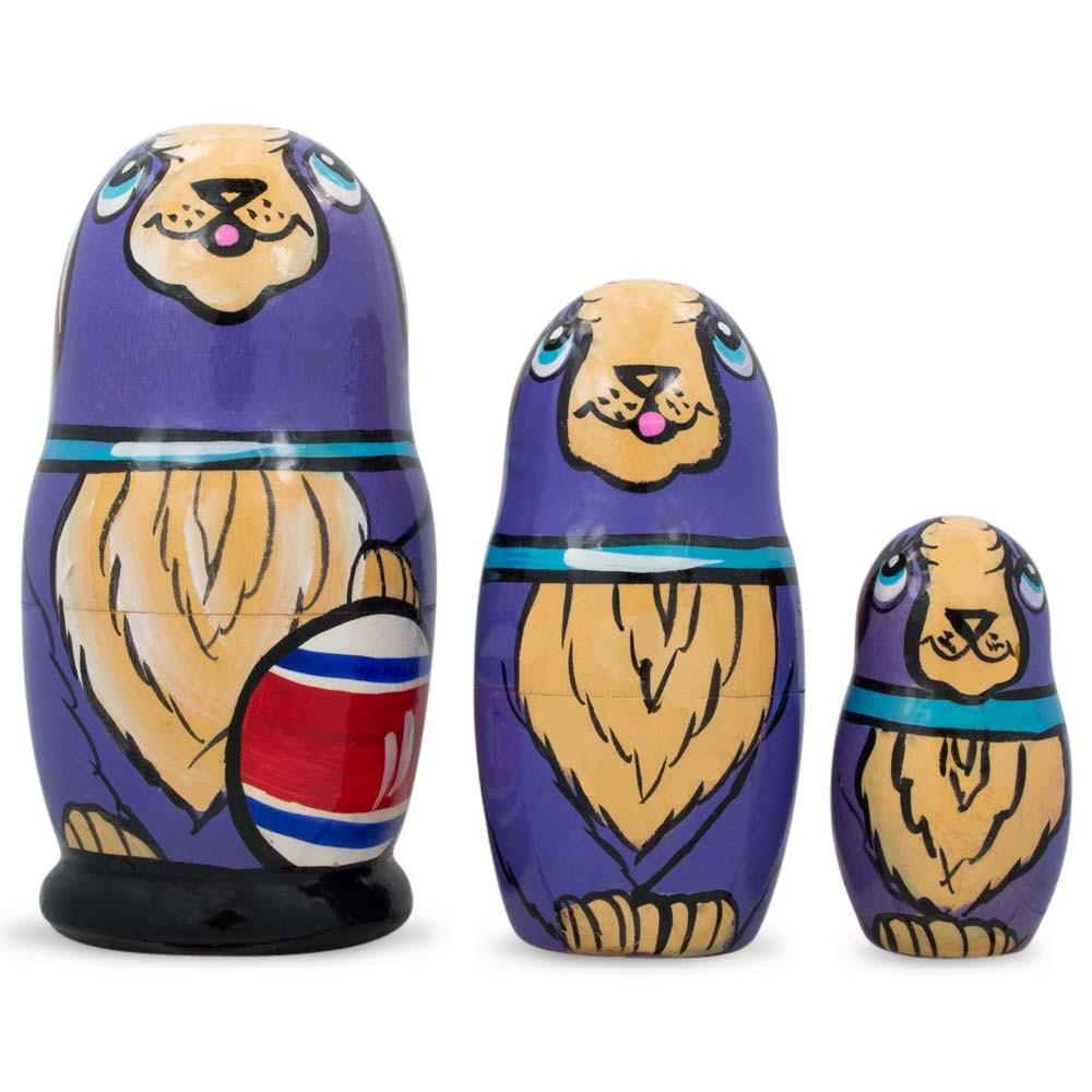 3 Smiling Dog W/Bone Collar Wooden Nesting Dolls  4.25 Inches  |   Personalized Ornaments Personalized