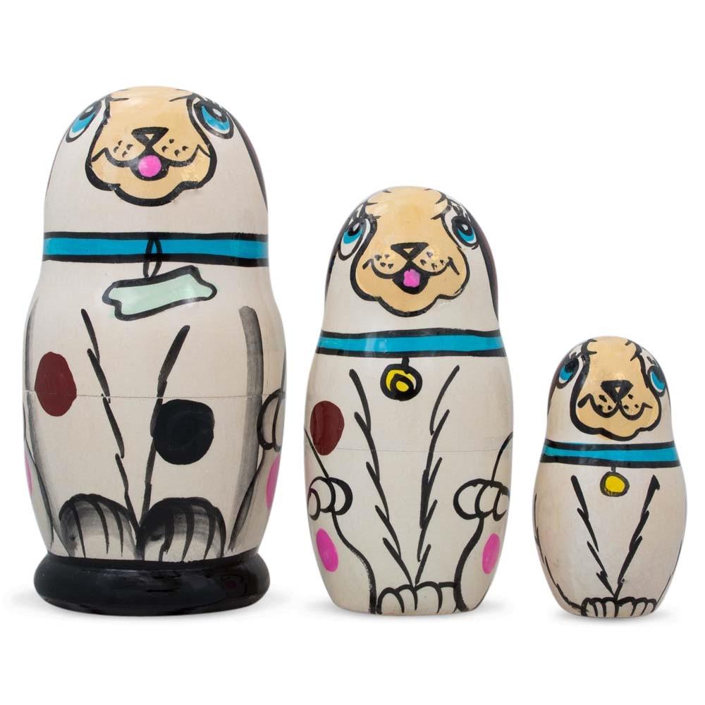 3 White Dog With Bone Collar Wooden Nesting Dolls Matryoshka 4.25 Inches  |   Personalized Ornaments Personalized