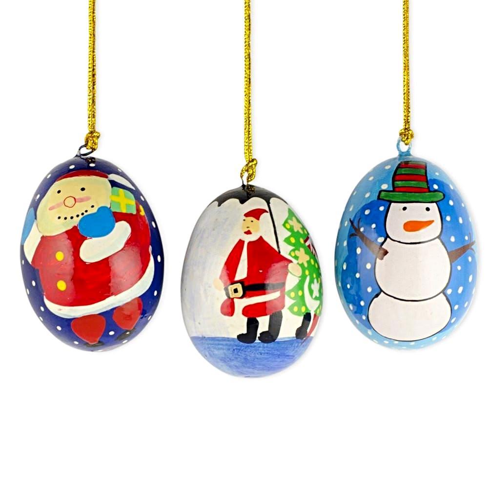 3 Wooden Egg Christmas Ornaments Santa, Christmas Tree And Snowman  |   Santa Ornaments Santa