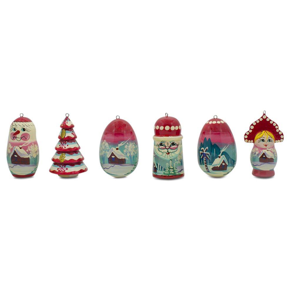 6 Christmas Tree, Snowman, Santa, Village House, Wooden Doll Christmas Ornaments  |   Santa Ornaments Santa