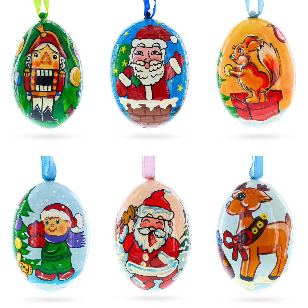 6 Santa, Nutcracker, Reindeer, Squirrel Wooden Christmas Ornaments 3 Inches  |   Santa Ornaments Santa