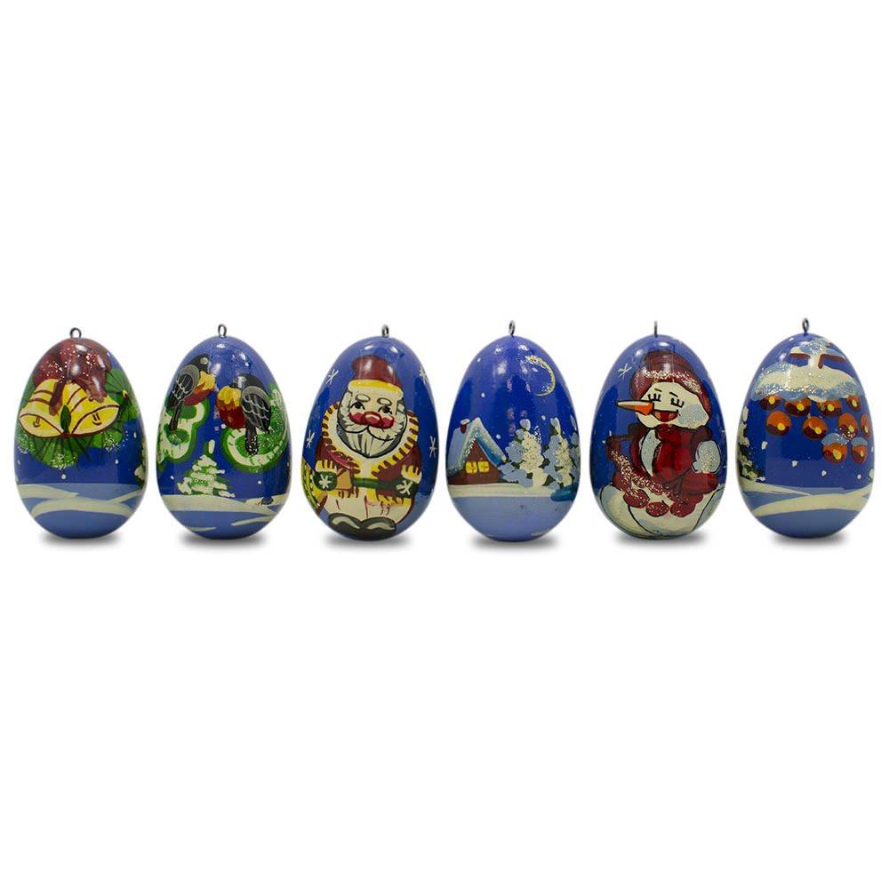 6 Santa With Snowman And Birds Wooden Christmas Ornaments 2.25 Inches  |   Santa Ornaments Santa