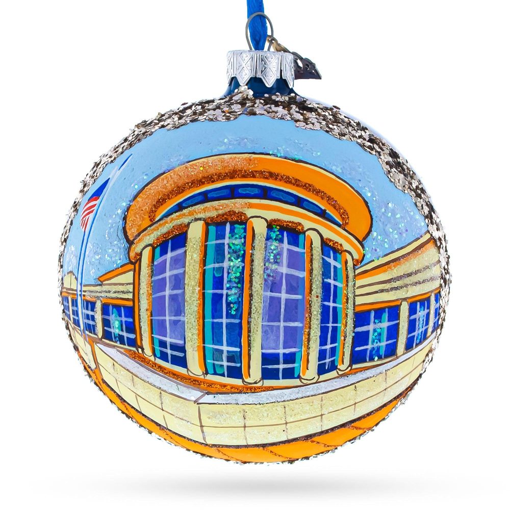 Abraham Lincoln Presidential Library And Museum, Springfield, Illinois, Usa Glass Ball Christmas Ornament 4 Inches  |   Travel Ornaments Travel