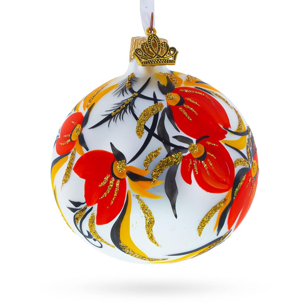 Adonis Flowers In White Blown Glass Ball Christmas Ornament  |   Flowers Flowers Flowers