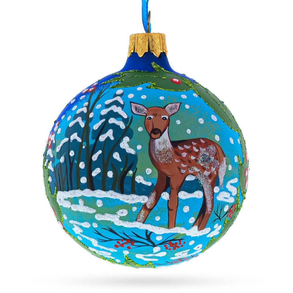 Adorable Baby Deer Blown Glass Ball Christmas Ornament 3.25 Inches  |   Animals Animals Animals