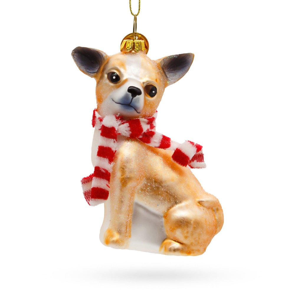 Adorable Chihuahua Dog Blown Glass Christmas Ornament  |   Animals Animals Animals