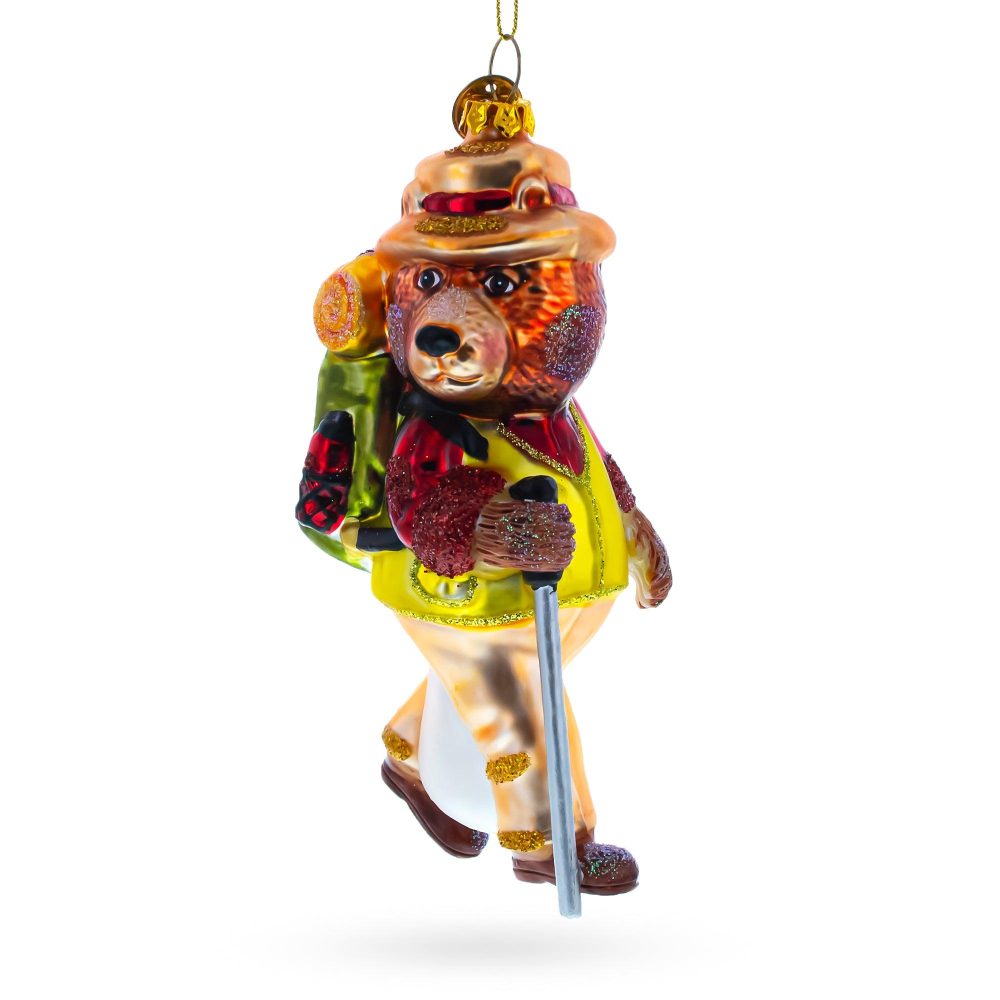 Adventurous Bear Hiker Blown Glass Christmas Ornament  |   Hobby Hobby Hobby