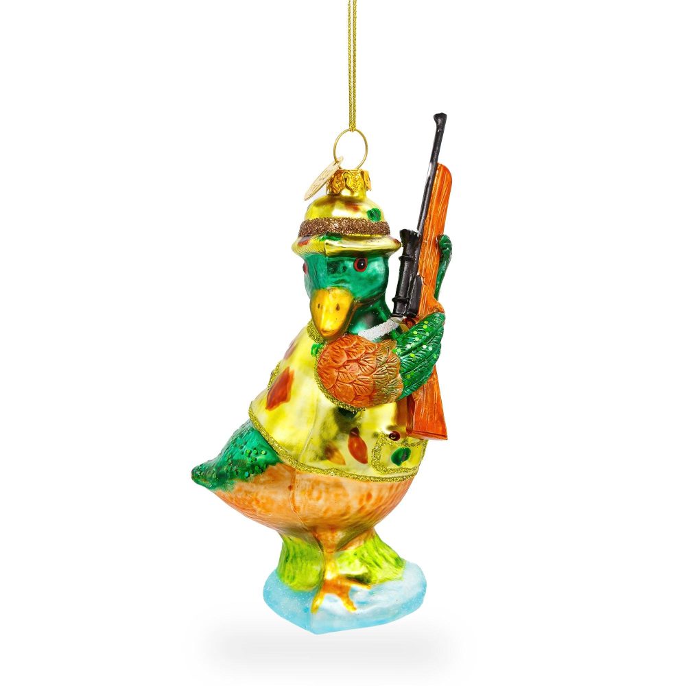 Adventurous Duck The Hunter Blown Glass Christmas Ornament  |   Animals Animals Animals