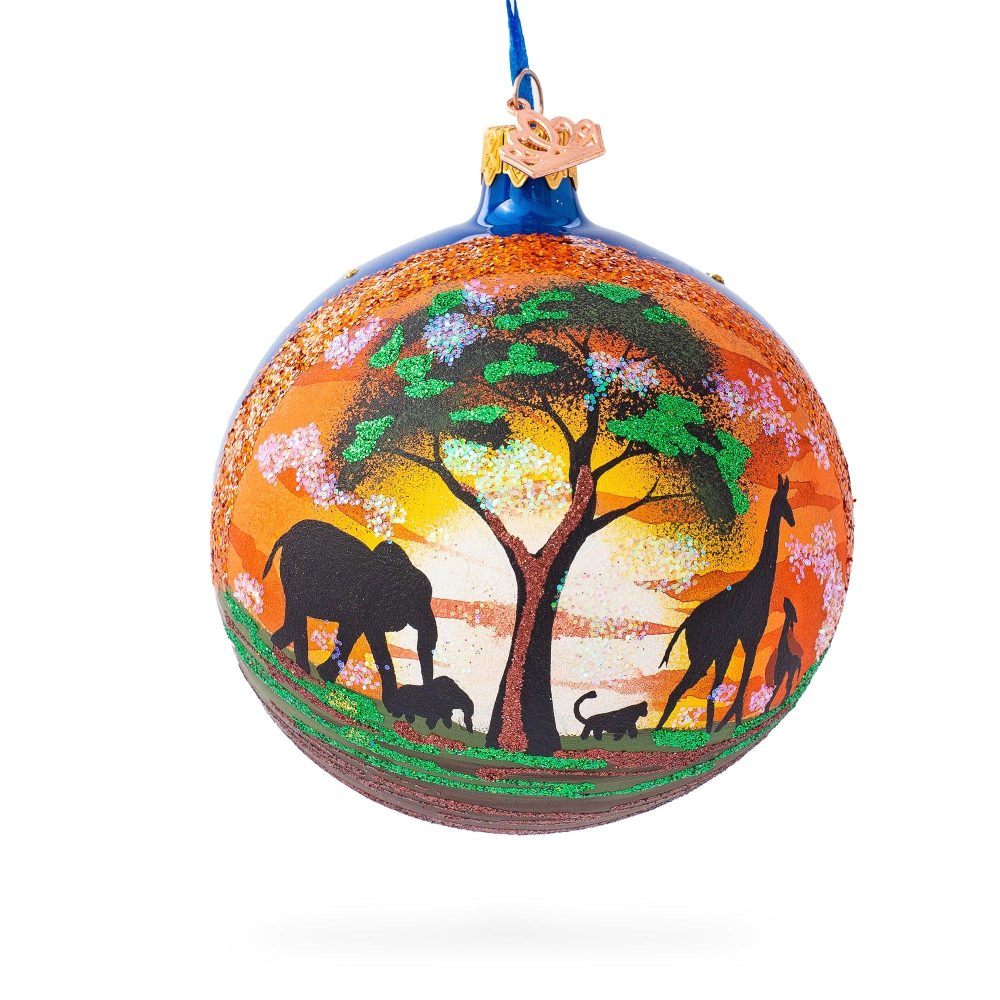 African Safari Glass Ball Christmas Ornament 4 Inches  |   Travel Ornaments Travel