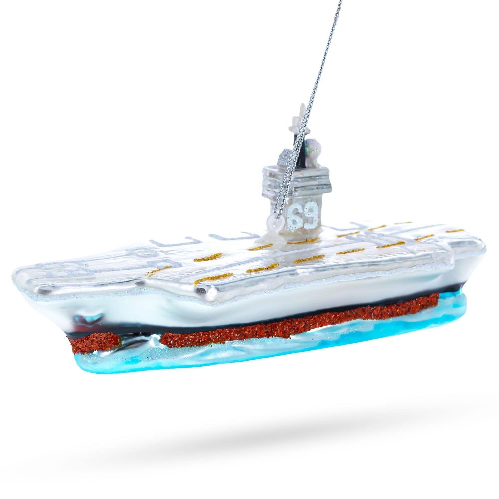 Aircraft Carrier Blown Glass Christmas Ornament  |   Personalized Ornaments Personalized