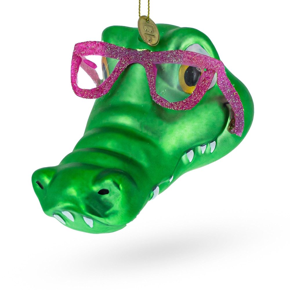 Alligator Head With Glasses Blown Glass Christmas Ornament  |   Animals Animals Animals