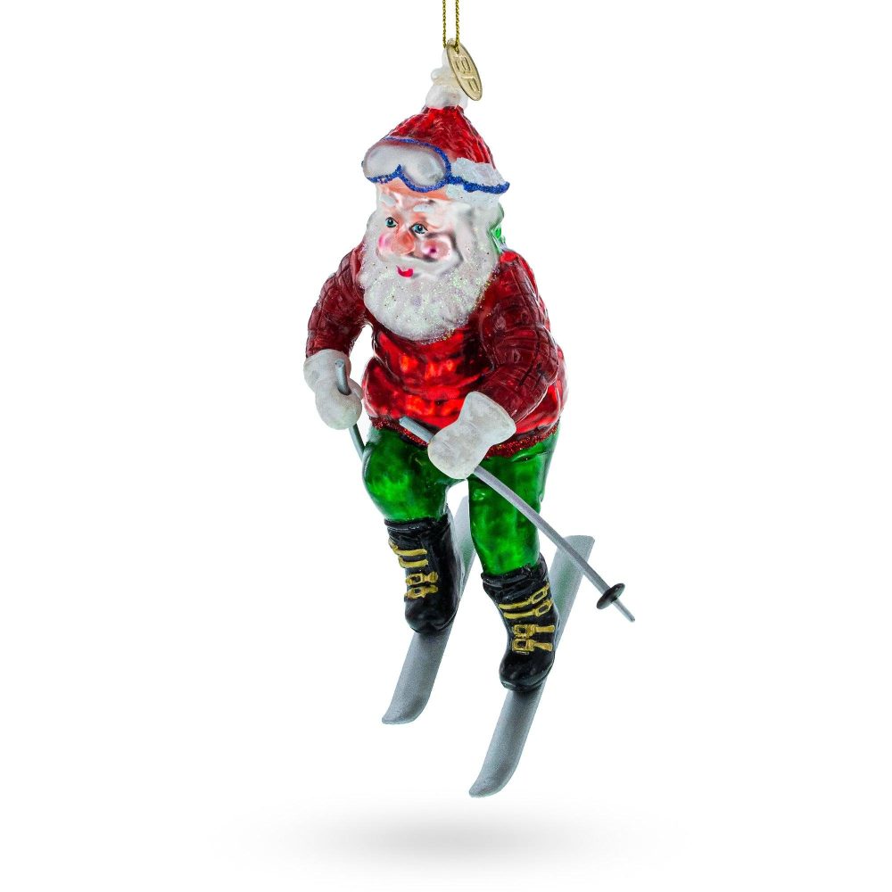 Alpine Adventure: Santa On Skis Glass Christmas Ornament  |   Personalized Ornaments Personalized