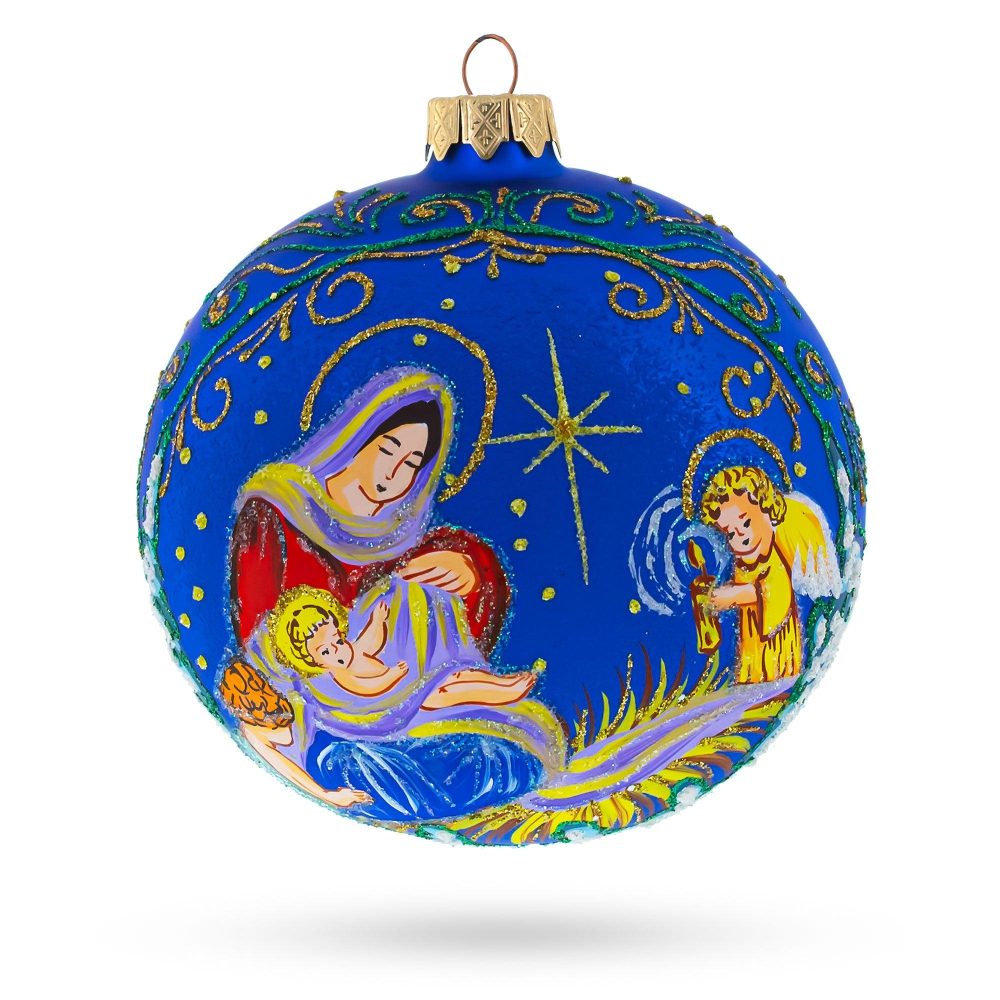 Angels Singing To Baby Jesus Blown Glass Ball Christmas Ornament 4 Inches  |   Religious Ornaments Ornaments Religious Ornaments