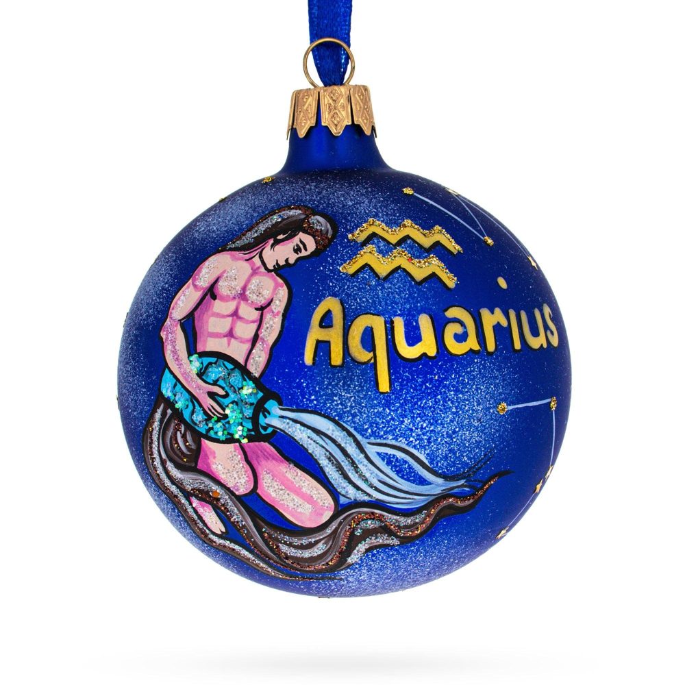 Aquarius Zodiac Horoscope Sign Blown Glass Ball Christmas Ornament 3.25 Inches  |   Horoscope Horoscope Horoscope