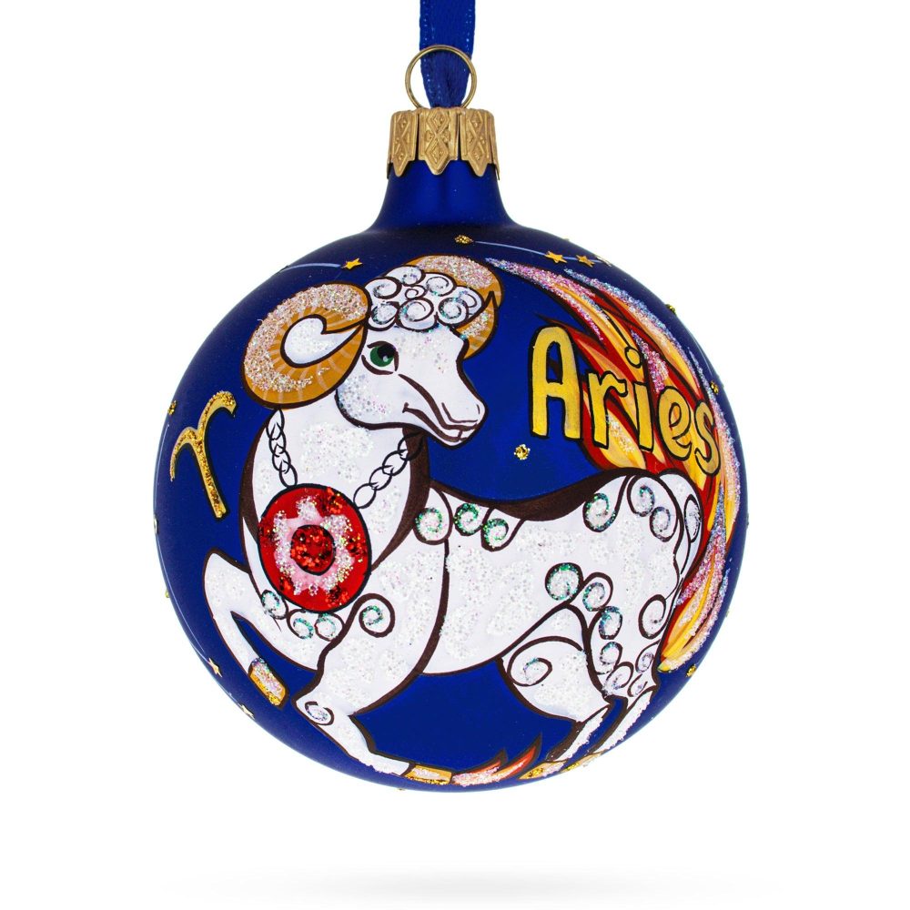 Arie Zodiac Horoscope Sign Blown Glass Ball Christmas Ornament 3.25 Inches  |   Horoscope Horoscope Horoscope