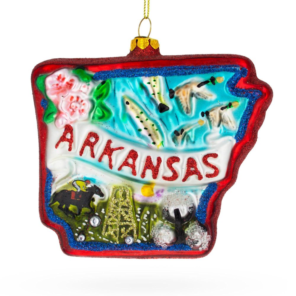 Arkansas State Landmarks Blown Glass Christmas Ornament  |   Travel Ornaments Travel