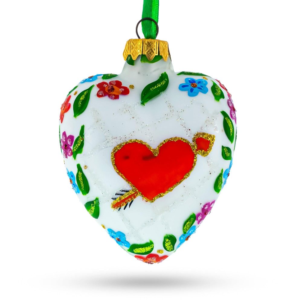 Arrow In Red Heart Valentine’S Day Glass Ornament  |   Hearts Hearts Hearts