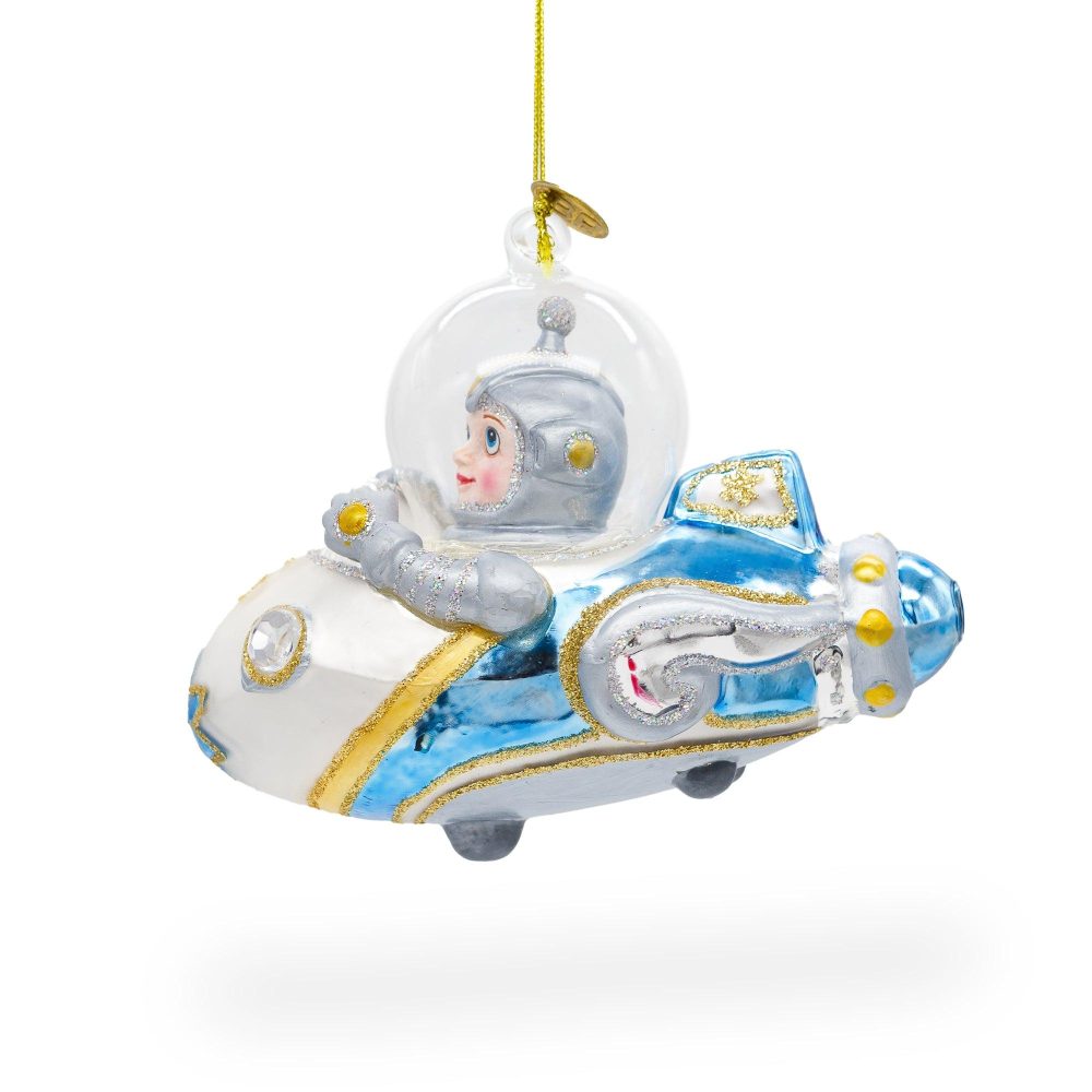 Astronaut Driving Spaceship Blown Glass Christmas Ornament  |   Cosmic Cosmic Cosmic