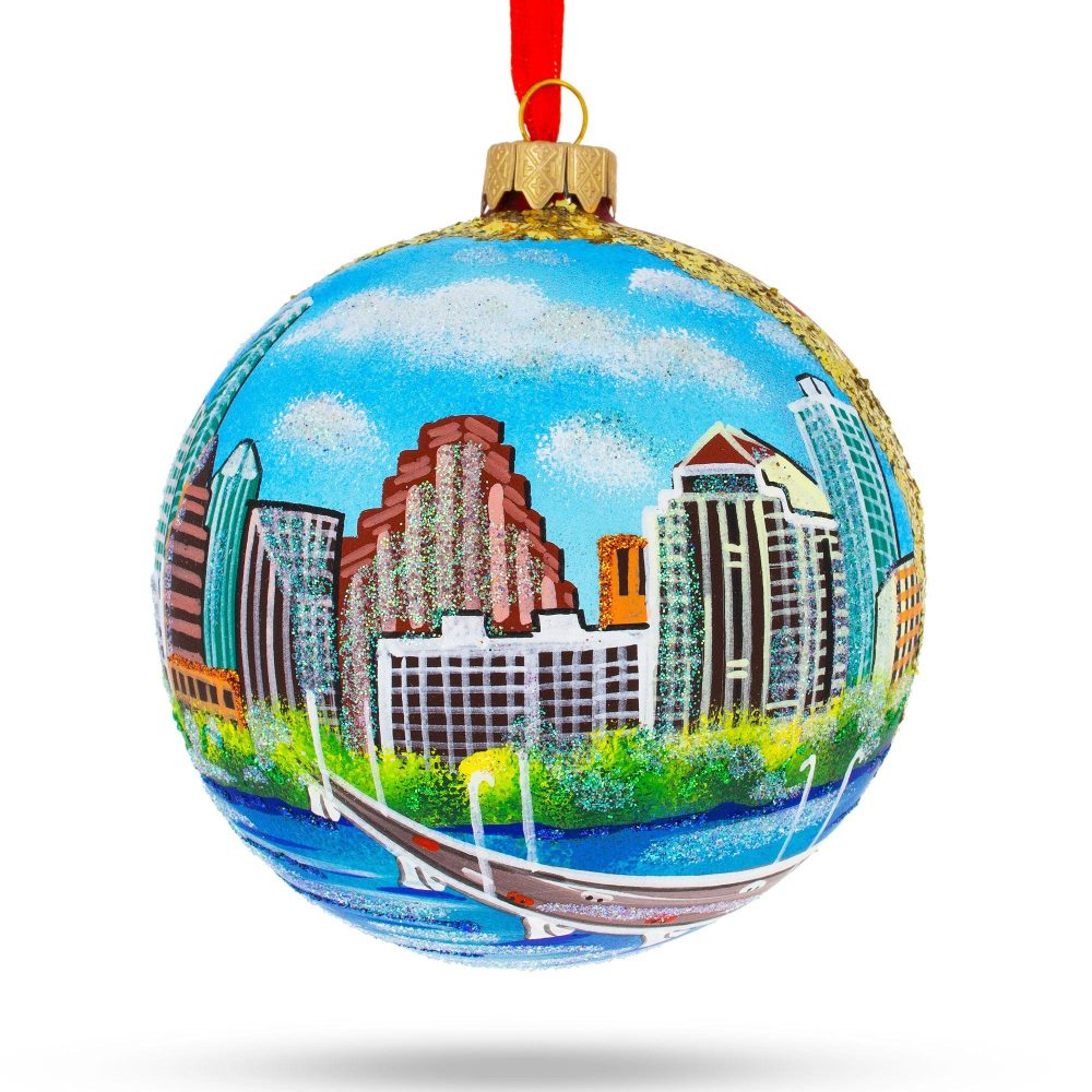 Austin, Texas Glass Ball Christmas Ornament 4 Inches  |   Travel Ornaments Travel