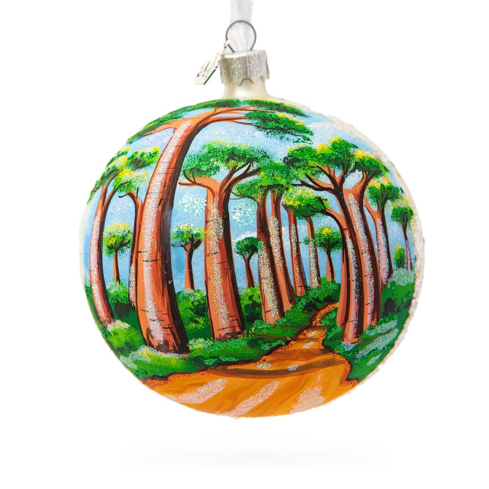 Avenue Of The Baobabs, Madagascar Glass Ball Christmas Ornament 4 Inches  |   Travel Ornaments Travel