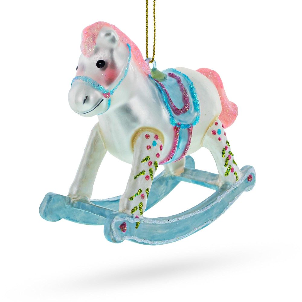 Baby Boy’S Blue Rocking Horse Blown Glass Christmas Ornament  |   Baby Baby Baby