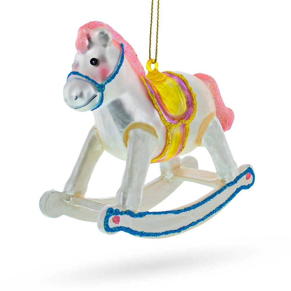 Baby Girl’S Pink Rocking Horse Glass Christmas Ornament  |   Baby Baby Baby