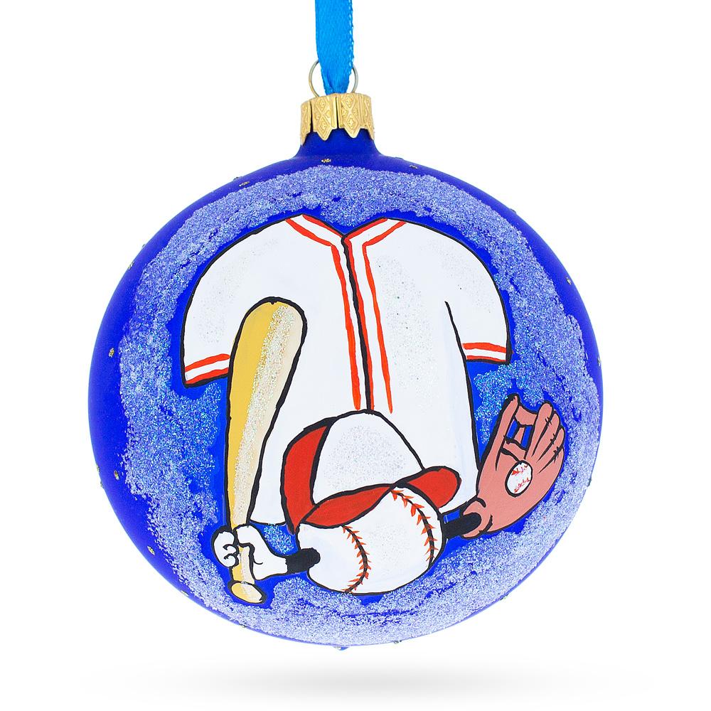 Baseball Blown Glass Ball Christmas Ornament 4 Inches  |   Personalized Ornaments Personalized