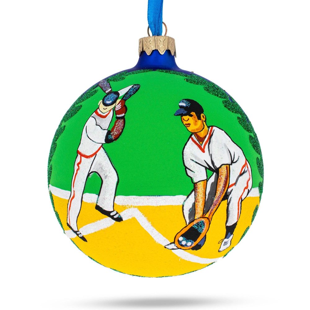 Baseball Players Blown Glass Ball Christmas Ornament 4 Inches  |   Personalized Ornaments Personalized