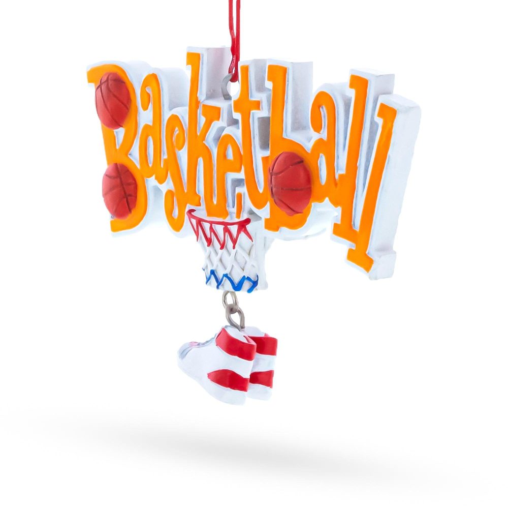 Basketball Word With Shoe And Hoop Resin Christmas Ornament  |   Personalized Ornaments Personalized