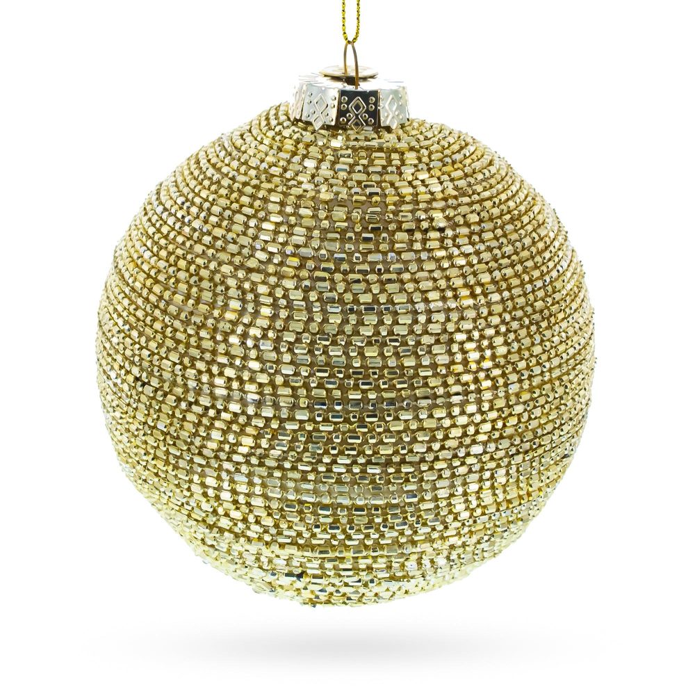 Beaded Gold Glass Ball -Blown Glass Christmas Ornament  |   Geometrical Geometrical Geometrical