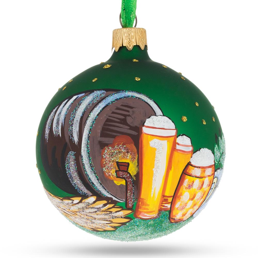 Beer Barrel Blown Glass Ball Christmas Ornament 3.25 Inches  |   Food Food Food