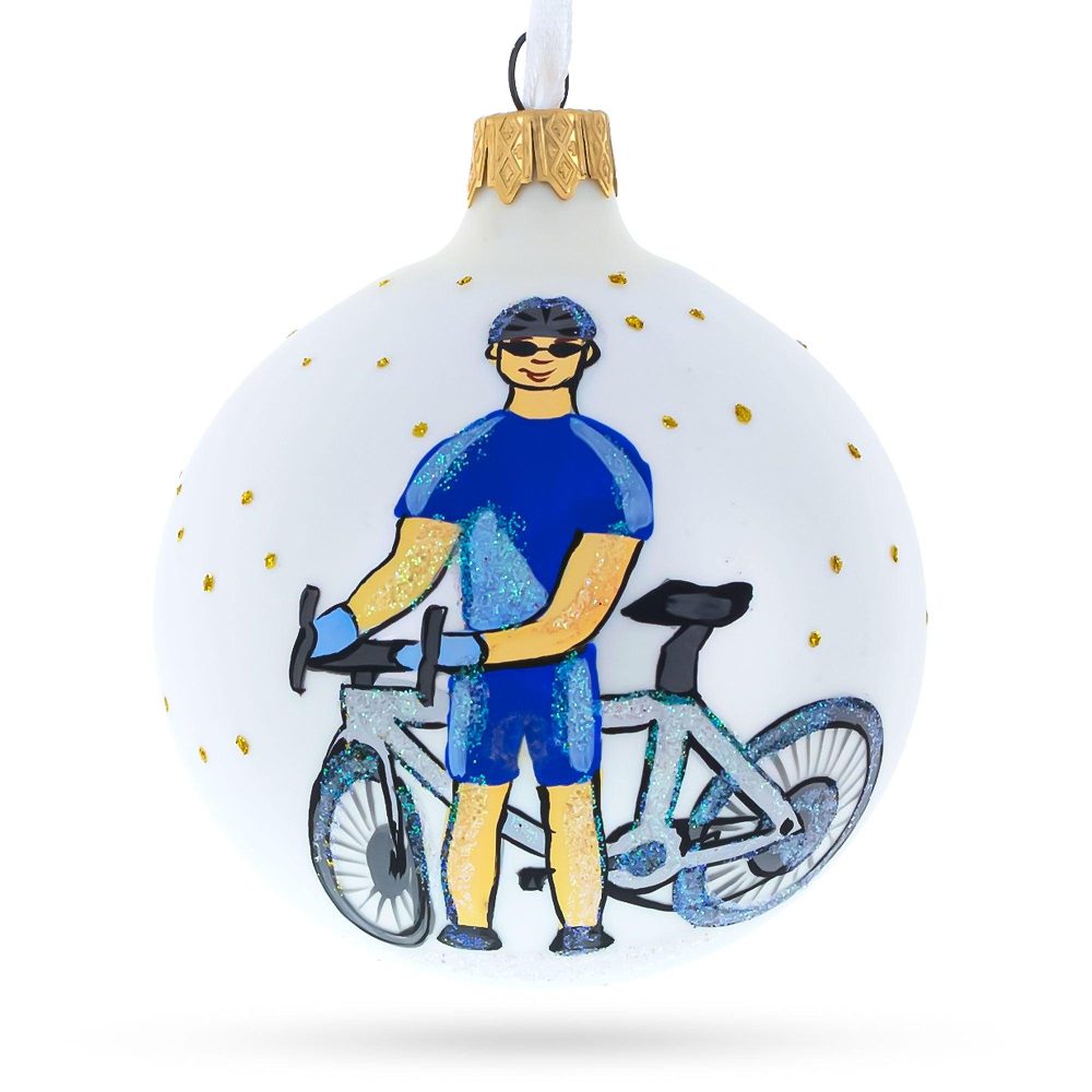 Bicycle Rider Blown Glass Ball Christmas Ornament 3.25 Inches  |   Personalized Ornaments Personalized