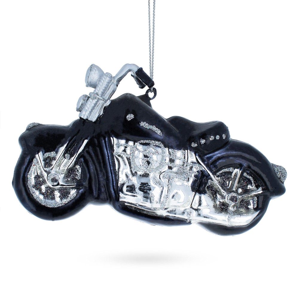 Black Motorcycle Blown Glass Christmas Ornament  |   Personalized Ornaments Personalized