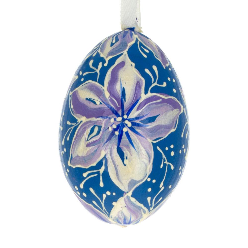 Blue And Purple Flower Wooden Egg Easter Ornament 3 Inches  |   Egg Ornaments Ornaments Egg Ornaments