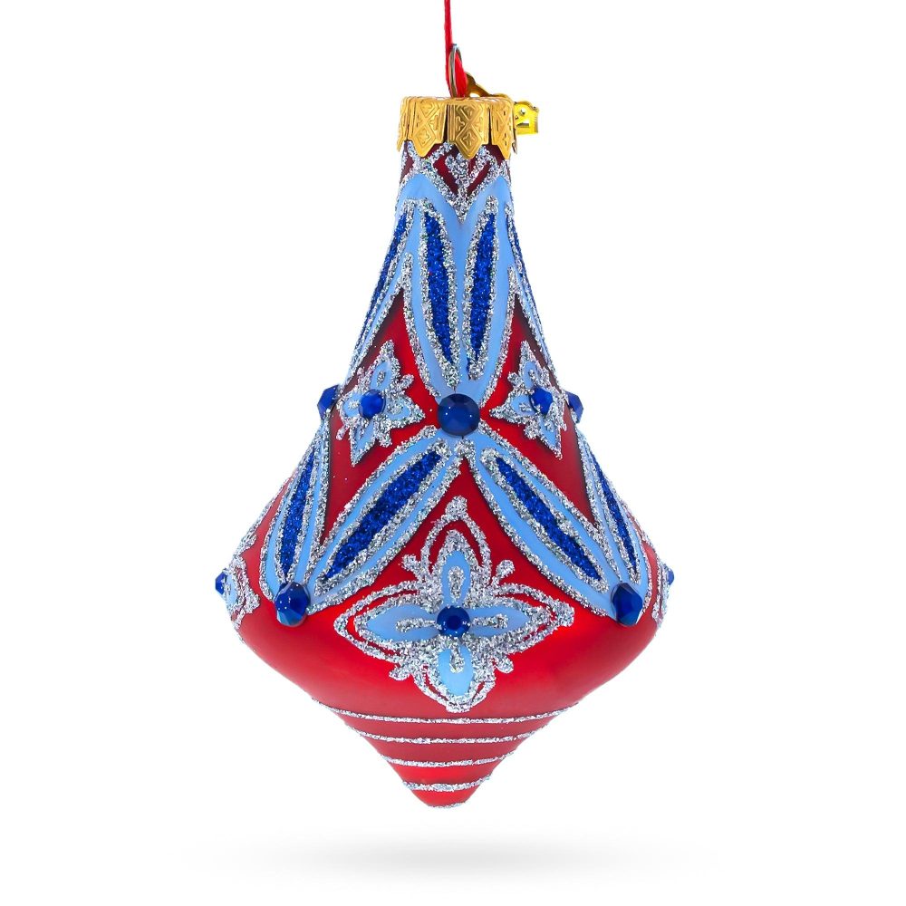 Blue Geometrical Glass Bell Finial Christmas Ornament  |   Finials Finials Finials