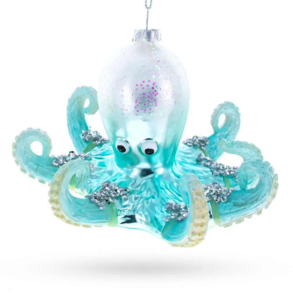 Blue Octopus Blown Glass Christmas Ornament  |   Animals Animals Animals