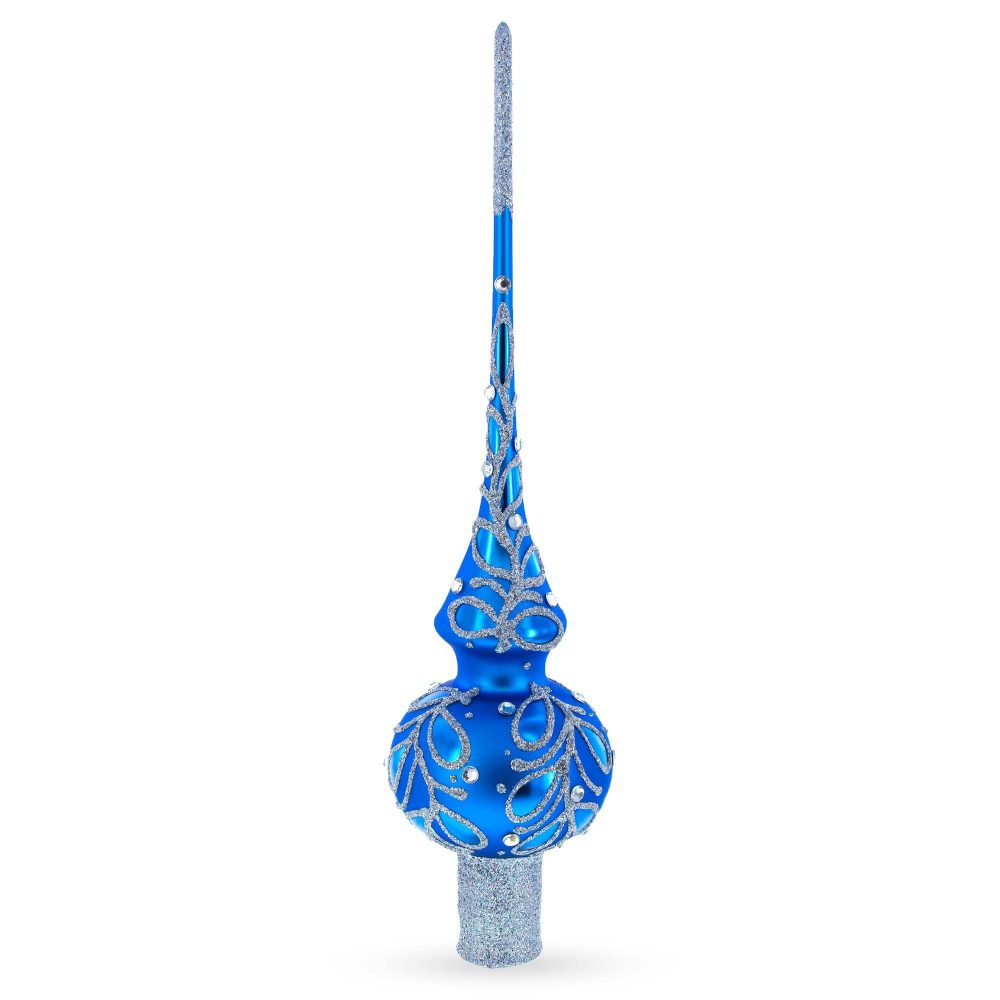 Blue Paisley Mouth Glass Christmas Tree Topper 11 Inches  |   Tree Toppers Ornaments Tree Toppers